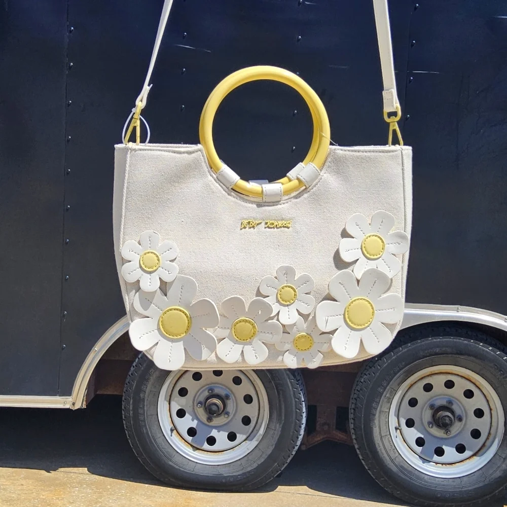 Betsey Johnson Cream and Yellow Satchel with Floral Design - Picture 7 of 7